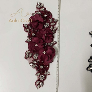 Atacado Barato DIY Luxuoso Aplique de Renda Bordado com Miçangas, Motivo Floral 3D, <span class=keywords><strong>Patches</strong></span> de Strass com Diamantes para Costura em Tecido de <span class=keywords><strong>Chiffon</strong></span> - Product Image 5