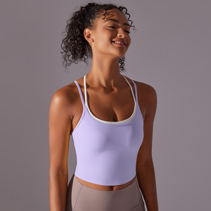 Wholesale Contrast Crisscross <b>Back</b> Longline Yoga Bra Padded Women Seamless Workout Sports Crop <b>Top</b> Slim Fit Fitness Activewear - Product Image 4
