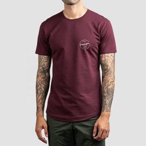 คุณภาพสูงสีทึบกีฬา Top เย็บปักถักร้อยที่กําหนดเองผ้าฝ้ายสแปนเด็กซ์ยืดสูง SLIM FIT TShirt โค้ง Hem - Product Image 6