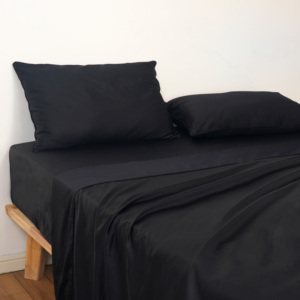 Juego de Sábanas de Cama Modernas de <span class=keywords><strong>Algodón</strong></span> 100% de 400 Hilos, Color Negro, Sedoso y Lujoso, 4 Piezas, Personalizado con Etiqueta Privada, Tejido - Product Image 1