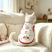 Débardeur pour chat Sphynx OEM ODM avec imprimé ours mignon et bordure noire – Vêtements pour chat sans poils, gilet pour chaton, haut pour animal de compagnie