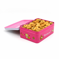 Boîte en métal rectangulaire rose recyclable de qualité alimentaire, personnalisable, en fer blanc, pour le stockage et l'emballage de biscuits, chocolats et sucre