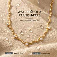 Collier unisexe tendance en acier inoxydable plaqué or 18 carats avec pendentif zircon et perle d'eau douce flottante, chaîne ondulée irrégulière, cadeau idéal