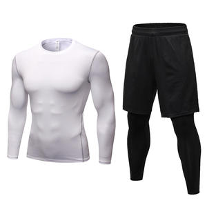 2023 Muscle Training Gymfitness Sets Hombres Camisa de manga larga de secado rápido y pantalones cortos con Legging Training Wear Set Hombres - Product Image 3