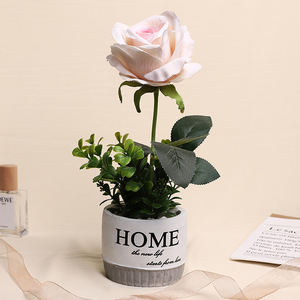 ดอกกุหลาบผ้าไหมประดิษฐ์ Jinhe ขนาด 8x8x28 ซม. กระถางทรงกลม ตกแต่งบ้าน - Product Image 1