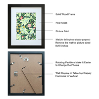 Marco de fotos de madera maciza negra de 8x10 con cristal real para fotos de 5x7 con paspartú o 8x10 sin paspartú, para exhibir en la pared o sobre una mesa.