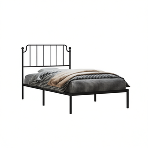 <b>Black</b> Powder Coated Steel Twin Bed <b>Frame</b> Rectangular Metal Bed Industrial Bedroom Furniture - Product Image 1