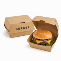 Boîtes à hamburgers jetables en papier kraft résistantes à l'huile avec impression personnalisée pour l'emballage alimentaire de la restauration