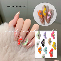 Breloques 3D en résine colorées en forme de fleurs avec strass, décorations florales à cinq pétales de couleurs mélangées pour manucure DIY