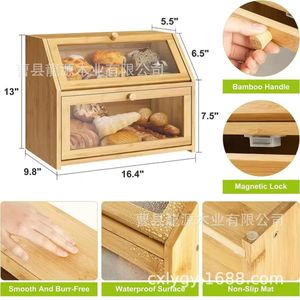Boîte à pain en bois Longyuan à double couche avec étagère en verre pour le rangement de la cuisine - Product Image 5