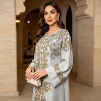 Robe Abaya élégante imprimée, ornée de perles et de sequins, anti-plis, respirante et légère, à col et manches longues, style Kaftan modeste pour l'Aïd