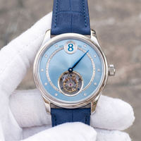 Montre mécanique tourbillon automatique à mouvement Jumping Hour, cadran bleu glace effet rayon de soleil, logo personnalisé, fabricants de montres-bracelets OEM