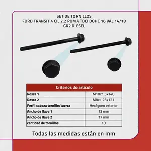 Juego de Tornillos para Ford Transit 4 Cilindros 2.2 Tdci 16 Válvulas 14/18 - Product Image 3