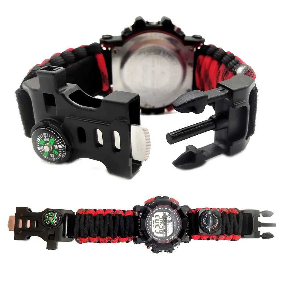 Outdoor Survival Watch Multifunctional Waterproof Tactical Paracord Watch Camping Hiking Emergency Sport Watches Women