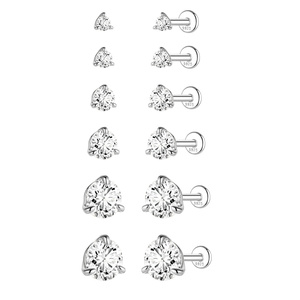 Piercing de Plata de Ley S925 con Moissanita y Rosca Plana, Estilo Único para Mujer y Hombre - Product Image 6