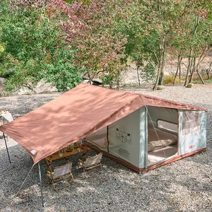 Tenda berkemah tiup portabel mewah, tenda ranjang kain Oxford besar keluarga dengan ruang tahan air untuk Kemah luar ruangan