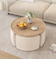 Ensemble de tables basses gigognes multifonctionnelles modernes avec tabourets de rangement et sièges ottomanes dissimulés, meubles de salon en bois