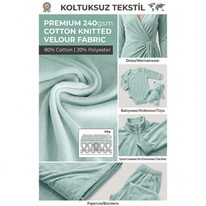 Tissu Velours Tricoté en Coton Vert Menthe Premium 240 g/m² 80/20 Coton Polyester en Rouleau pour Vêtements en Gros - Product Image 3