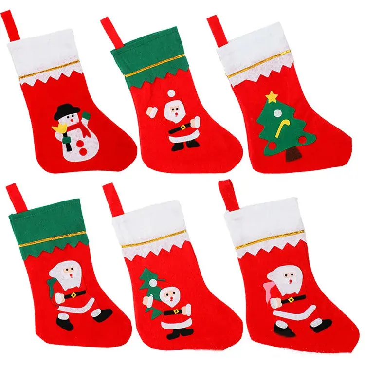 Calcetín de Papá Noel de fieltro para decoración del hogar, bolsa de regalo, calcetín navideño no tejido personalizado