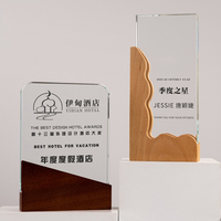JN personnalisé conception gratuite logo cristal plaque en bois cristal pas cher souvenir trophée en bois