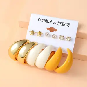 Jachon 6 Pairs exaggerated resin circle earrings set for women personalized geometry acrylic daisy women's earrings set