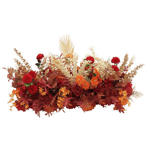 Décoration florale <span class=keywords><strong>de</strong></span> sol pour mariage, rangée <span class=keywords><strong>de</strong></span> fleurs <span class=keywords><strong>en</strong></span> soie finies, rouge et or, pour allée centrale - Product Image 1