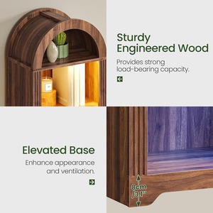 Bibliothèque en bois cintrée avec éclairage LED et rangement ouvert pour salon, bureau, chambre - Product Image 2