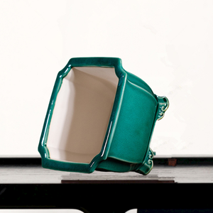 Maceta de Cerámica para Bonsái, Esmaltada en Verde, Hecha a Mano, con Forma de Murciélago, para Escritorio - Product Image 3