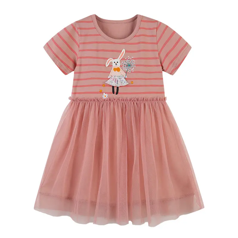 2023 Summer Girls Casual Dress Kids Toddler Cartoon Puff Short Sleeve Clothes Fashion Cute Princess Dresses