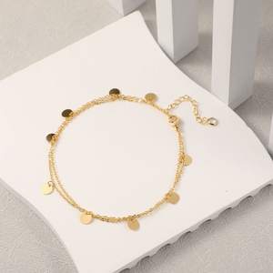 थोक ग्रीष्मकालीन समुद्र तट के टखने 21 + 4 सेमी सोने की प्लेटेड डबल-लेयर पेलेंट राउंड पीस चेन - Product Image 4