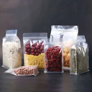 Tùy chỉnh trong suốt nhựa Poly gạo đứng lên túi rõ ràng mờ rộng tám mặt niêm phong túi đáy phẳng có khóa kéo và tay cầm - Product Image 5