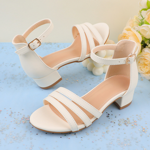 Nouvelles chaussures à talons pour filles, nœud perlé, princesse, été, chaussures de danse, performance scolaire, chaussures de scène, fête, sandales pour filles - Product Image 1