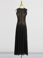 Robe Longue Tricotée Lavable Élégante et Amincissante, Modèle Vintage en Dentelle, Coupe Trapèze Taille Haute Sans Manches, Nouvelle Collection Été 2026