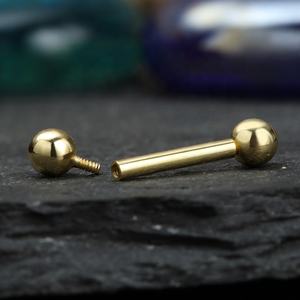 Giometal Factory 14k in oro massiccio bilanciere dritto con sfera solida senza fili/gioielli per Piercing corpo filettati internamente - Product Image 3