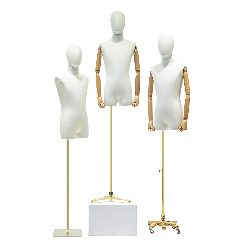 Fashion clothing store mannequin male split body high-end window display stand with head and wooden arms