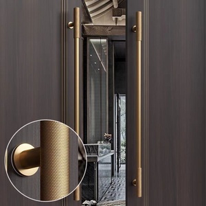 Manija de puerta de vidrio para <span class=keywords><strong>hotel</strong></span>, con textura moleteada, resistente, para puertas correderas de entrada de madera grande, en negro y oro rosa. - Product Image 1