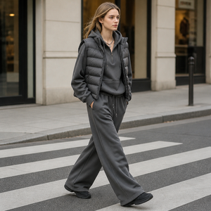 <b>Women</b> Tracksuit Puffer <b>Vest</b> Hoodie Wide Leg Pants Zip Up Casual Lounge Set Outdoor Wear - Product Image 5