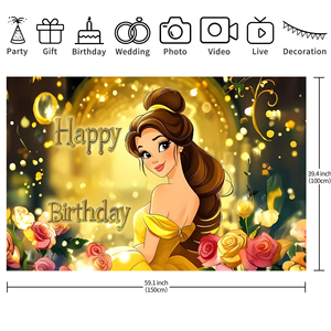 Sfondo Fotografico Principessa Belle 5*3ft 7*5ft per Baby Shower, Decorazioni per Feste di Compleanno per Bambine - Product Image 6