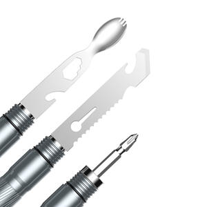 Bâton de randonnée multifonctionnel en acier inoxydable et alliage d'aluminium, 106 cm, gris, 5 sections, outil EDC extérieur avec fourchette, cuillère et couteau - Product Image 1
