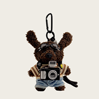 Porte-clés personnalisé avec logo, chien marron en peluche Kawaii, breloque de sac en peluche douce, porte-clés mignon appareil photo pour sac à dos et sac à main