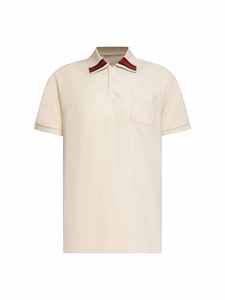 Camisa Deportiva de Manga Corta para Hombre, de Lujo, Casual, Corte Ajustado, Estilo Vintage, con Rayas, Bordado de Lona, Microlabel Gu Cci, 100% Algodón - Product Image 1