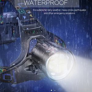 Lampe frontale puissante avec affichage de la puissance, étanche, de sécurité, P100, lampe frontale 18650, lampe torche rechargeable par USB, zoomable - Product Image 5