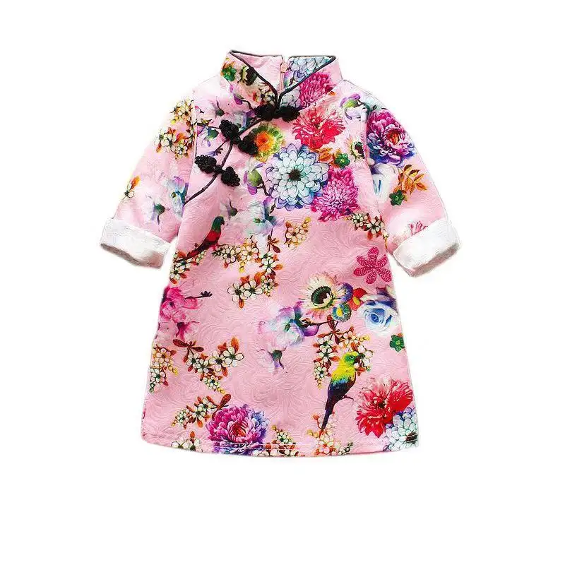 custom red white high quality modern formal silk cotton chinese traditional qipao girls child kid cheongsam 2019 dress for kid