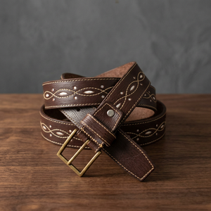 BS INTERNATIONAL Brown Color Men's Vintage Formal Style Rectangular <b>Cow</b> Hide Leather Steel Buckle Heavy Duty High Quality - Product Image 1