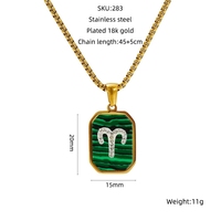 Collar de Cumpleaños con Letra del Zodiaco en Malaquita Verde de Lujo, Colgante Cuadrado de Acero Inoxidable para Mujer, con Incrustaciones Modernas