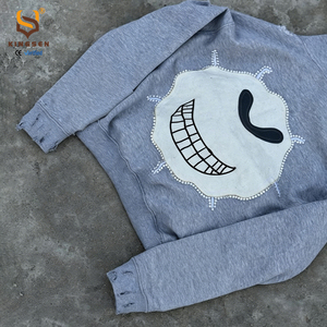 Heavyweight Acid WashZip up Hoodie Men Y2K Grunge Distressed Applique Letter Streetwear Vintage Men's Sweatshirt - Product Image 3