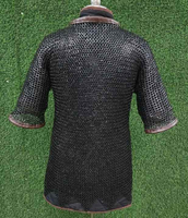 Haut de gilet médiéval authentique en acier doux avec garniture en cuir, armure de haubert à anneaux rivetés pour adulte, costume de chevalier