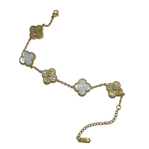 Pulsera <span class=keywords><strong>de</strong></span> Lujo Ligero <span class=keywords><strong>de</strong></span> Alta Gama con Diseño <span class=keywords><strong>de</strong></span> Trébol <span class=keywords><strong>de</strong></span> Cuatro <span class=keywords><strong>Hojas</strong></span> <span class=keywords><strong>de</strong></span> 15 mm, Doble Cara con Ranura Lateral, Chapado en Hierro, 18K, Inoxidable - Product Image 5