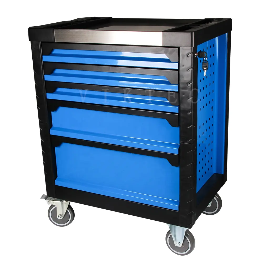 VIKTEC Professional Heavy Duty Trolley Metal Lockable Rolling Garage Tool Cart 5 Drawer Cabinet Trolley Tool Set