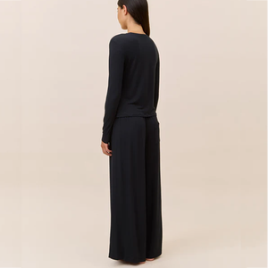 Ensemble de pyjama respirant en modal pour femme, haut à manches longues et col rond, pantalon large, vêtements de détente, pyjama à col rond - Product Image 3